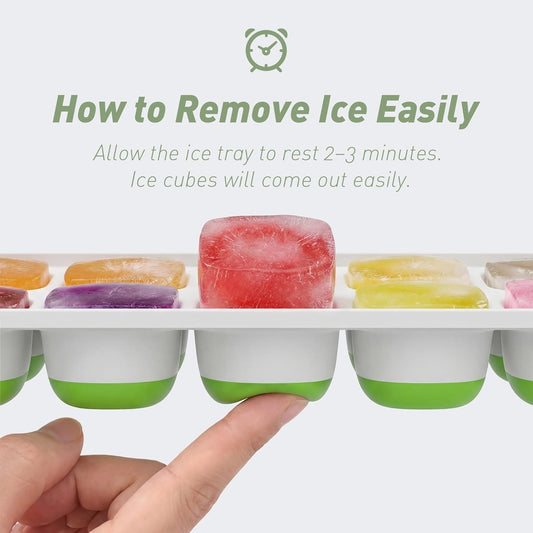 ChefAide Ice Cube Tray with Lid. 2 Packs 28 Cubes Durable Stackable Ice Cube Trays for Freezer with Removable Lids. Easy-Release Plastic & Silicone Ice Tray for Cocktail. Coffee
