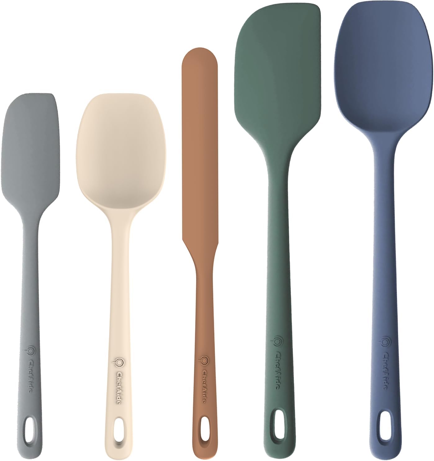 ChefAide 5 Pieces Silicone Spatula Set. Food Grade Rubber Spatula. Upgrade Strong Handle with Ergonomic Grip. Heat Resistant Up to 600°F for Nonstick Cookware. Cooking