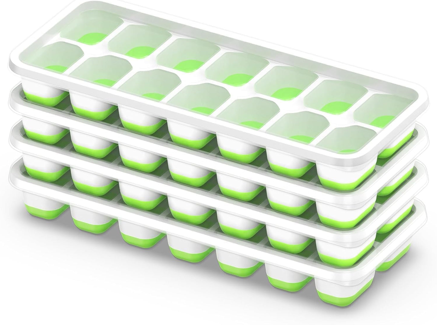 ChefAide Ice Cube Tray with Lid. 4 Packs 56 Cubes Durable Stackable Ice Cube Trays for Freezer with Removable Lids. Easy-Release Plastic & Silicone Ice Tray for Cocktail. Coffee