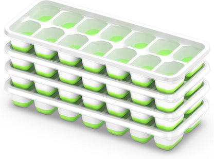 ChefAide Ice Cube Tray with Lid. 4 Packs 56 Cubes Durable Stackable Ice Cube Trays for Freezer with Removable Lids. Easy-Release Plastic & Silicone Ice Tray for Cocktail. Coffee