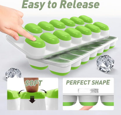 ChefAide Ice Cube Tray with Lid. 4 Packs 56 Cubes Durable Stackable Ice Cube Trays for Freezer with Removable Lids. Easy-Release Plastic & Silicone Ice Tray for Cocktail. Coffee