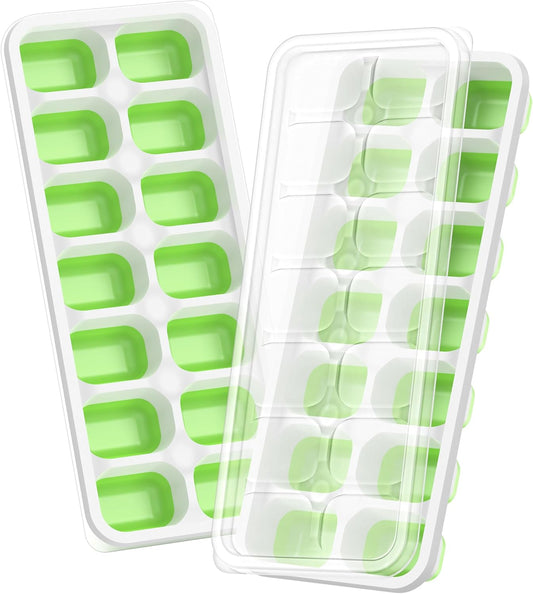 ChefAide Ice Cube Tray with Lid. 2 Packs 28 Cubes Durable Stackable Ice Cube Trays for Freezer with Removable Lids. Easy-Release Plastic & Silicone Ice Tray for Cocktail. Coffee