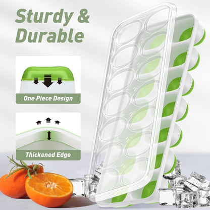 ChefAide Ice Cube Tray with Lid. 4 Packs 56 Cubes Durable Stackable Ice Cube Trays for Freezer with Removable Lids. Easy-Release Plastic & Silicone Ice Tray for Cocktail. Coffee